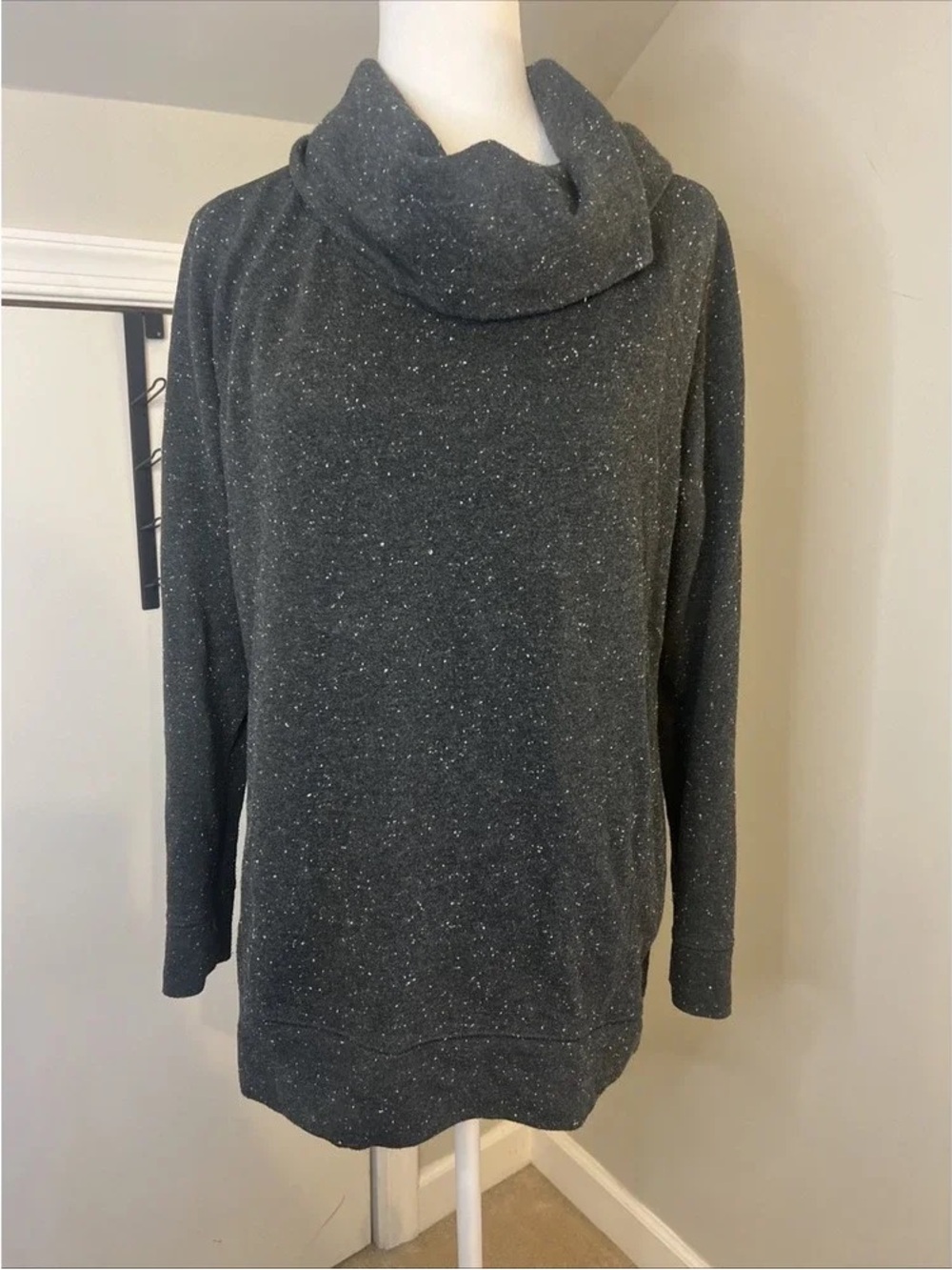 Speckled Charcoal Cowl-Neck Sweatshirt